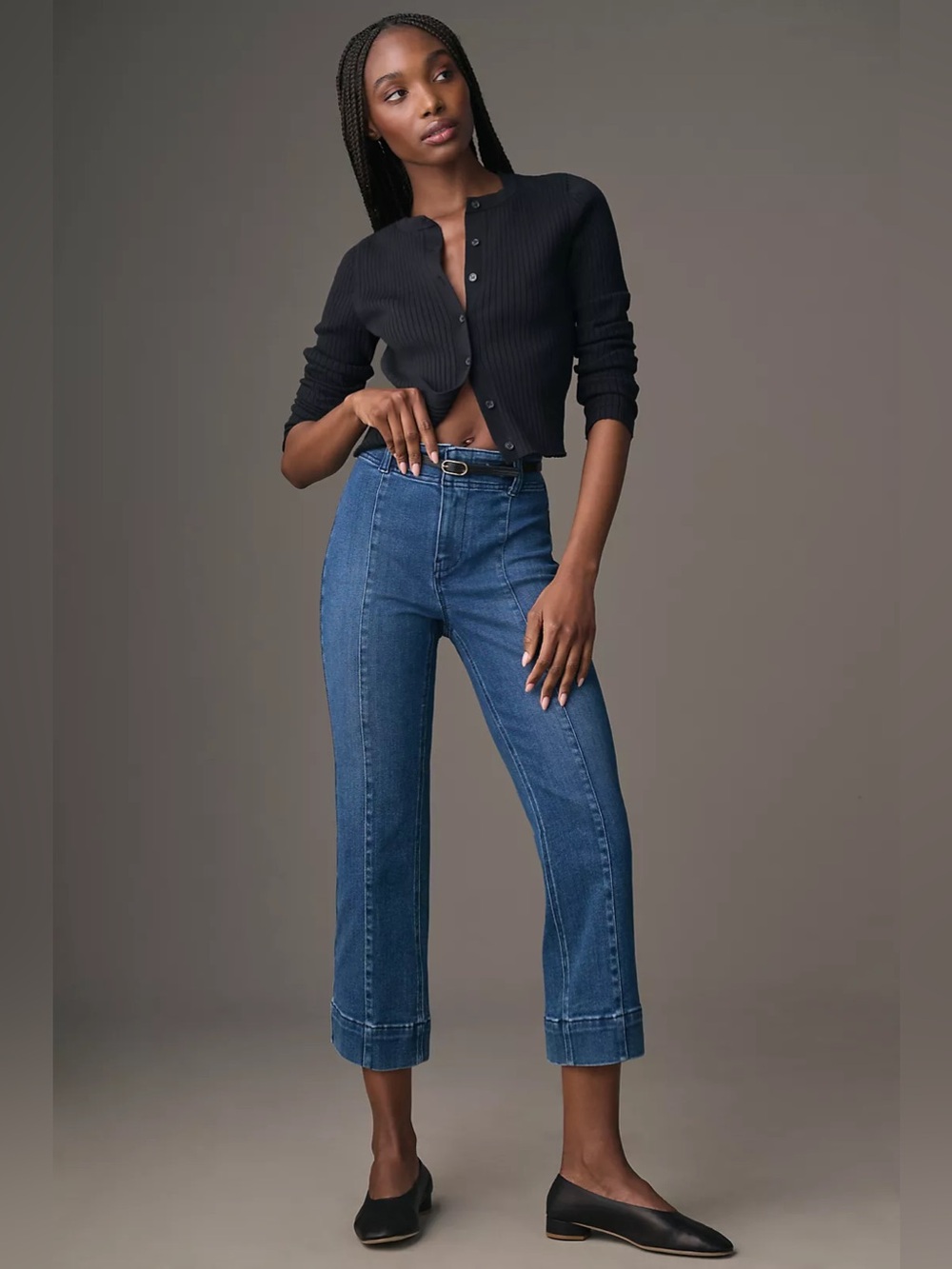 Pilcro High-Rise Cropped Jeans in Medium Blue